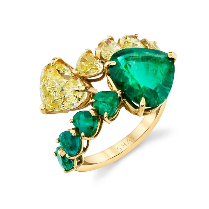 SHAY JEWELRY Rings YELLOW DIAMOND EMERALD HEART BYPASS RING