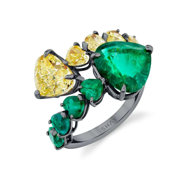 SHAY JEWELRY Rings YELLOW DIAMOND EMERALD HEART BYPASS RING