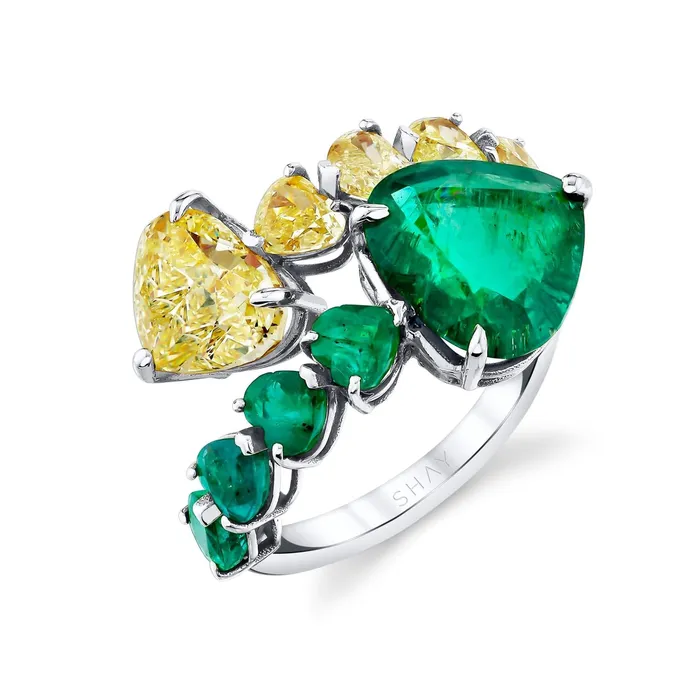 SHAY JEWELRY Rings YELLOW DIAMOND EMERALD HEART BYPASS RING