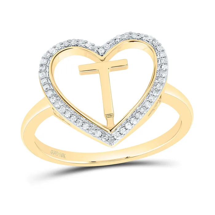 110CtwNat Dia P1 Gift Initial T Ladies Heart Ring GND Rings