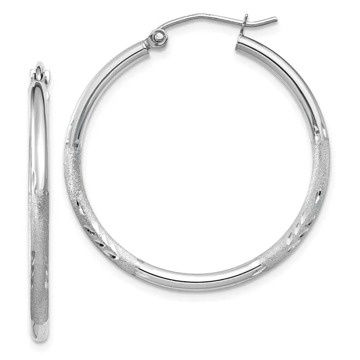 10k White Gold 2 mm Round Hoop Earrings 148 grams Qgold Earrings