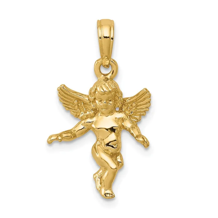 10k Yellow Gold 14 mm 3D Polished Solid Angel Pendant 183 grams Qgold Necklaces