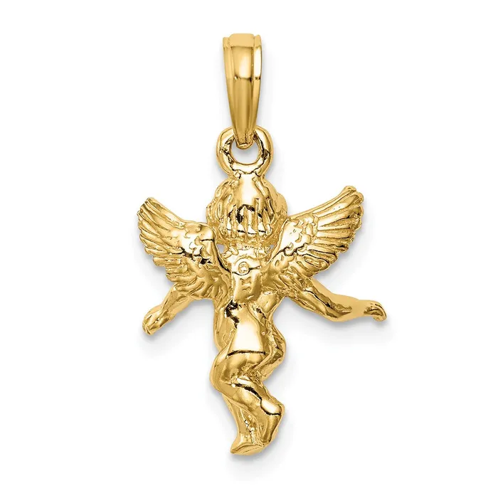 10k Yellow Gold 14 mm 3D Polished Solid Angel Pendant 183 grams Qgold Necklaces 10k Yellow Gold 14 mm 3D Polished Solid Angel Pendant 183 grams Qgold Necklaces