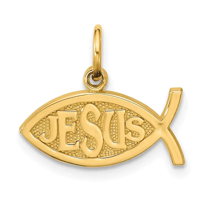 10k Yellow Gold 16 mm Jesus Fish Charm 095 grams Qgold Charm Necklaces
