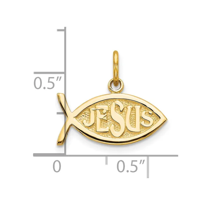 10k Yellow Gold 16 mm Jesus Fish Charm 095 grams Qgold Charm Necklaces 10k Yellow Gold 16 mm Jesus Fish Charm 095 grams Qgold Charm Necklaces
