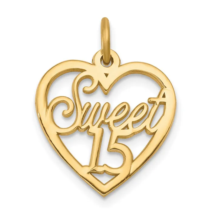 10k Yellow Gold 16 mm SWEET 15 In Heart Charm 098 grams Qgold Charm Necklaces 10k Yellow Gold 16 mm SWEET 15 In Heart Charm 098 grams Qgold Charm Necklaces