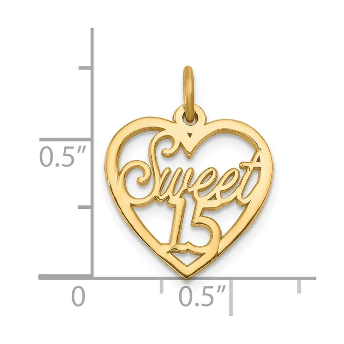 10k Yellow Gold 16 mm SWEET 15 In Heart Charm 098 grams Qgold Charm Necklaces 10k Yellow Gold 16 mm SWEET 15 In Heart Charm 098 grams Qgold Charm Necklaces