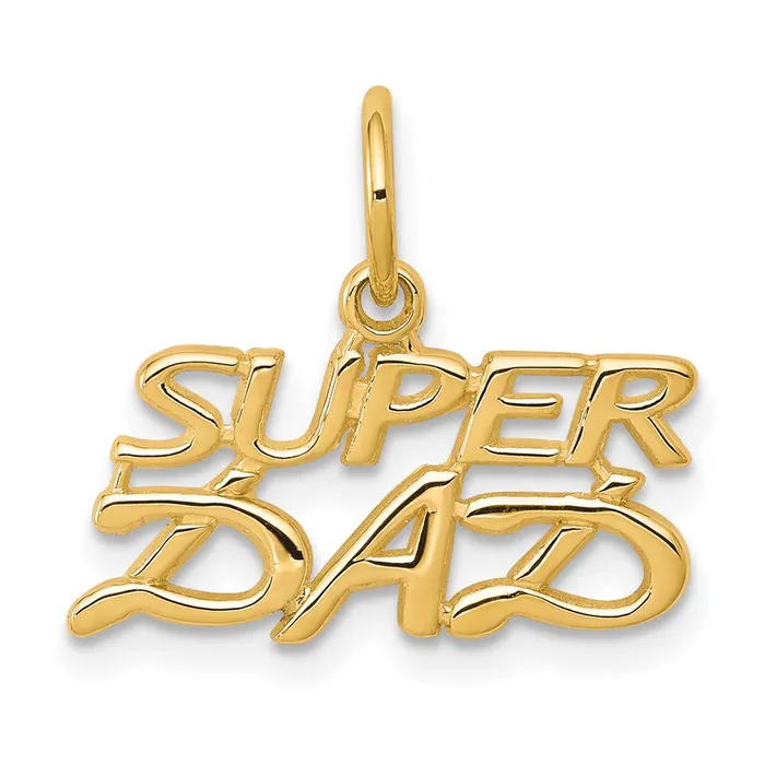 10k Yellow Gold 17 mm SUPER DAD Charm 079 grams Qgold Charm Necklaces