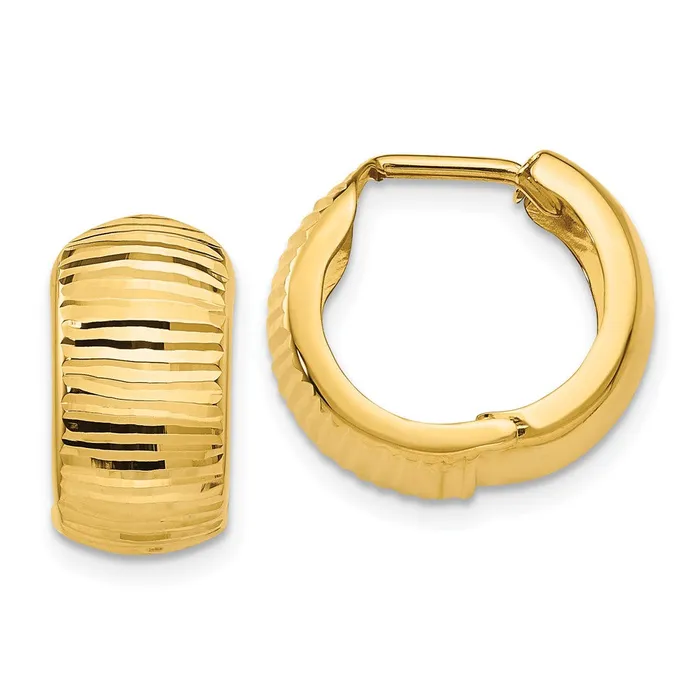 10k Yellow Gold 8 mm Gold Textured and Polished Hinged Hoop Earrings 188 grams Qgold Earrings 10k Yellow Gold 8 mm Gold Textured and Polished Hinged Hoop Earrings 188 grams Qgold Earrings