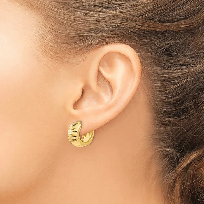 10k Yellow Gold 8 mm Gold Textured and Polished Hinged Hoop Earrings 188 grams Qgold Earrings 10k Yellow Gold 8 mm Gold Textured and Polished Hinged Hoop Earrings 188 grams Qgold Earrings