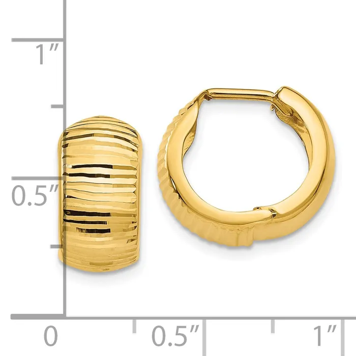 10k Yellow Gold 8 mm Gold Textured and Polished Hinged Hoop Earrings 188 grams Qgold Earrings 10k Yellow Gold 8 mm Gold Textured and Polished Hinged Hoop Earrings 188 grams Qgold Earrings