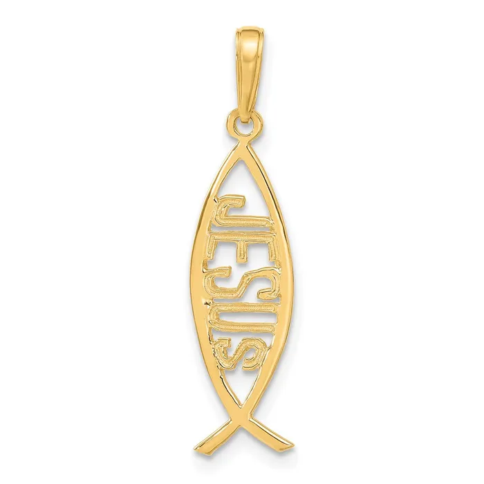 10k Yellow Gold 8 mm Ichthus Fish With JESUS Pendant 084 grams Qgold Necklaces 10k Yellow Gold 8 mm Ichthus Fish With JESUS Pendant 084 grams Qgold Necklaces
