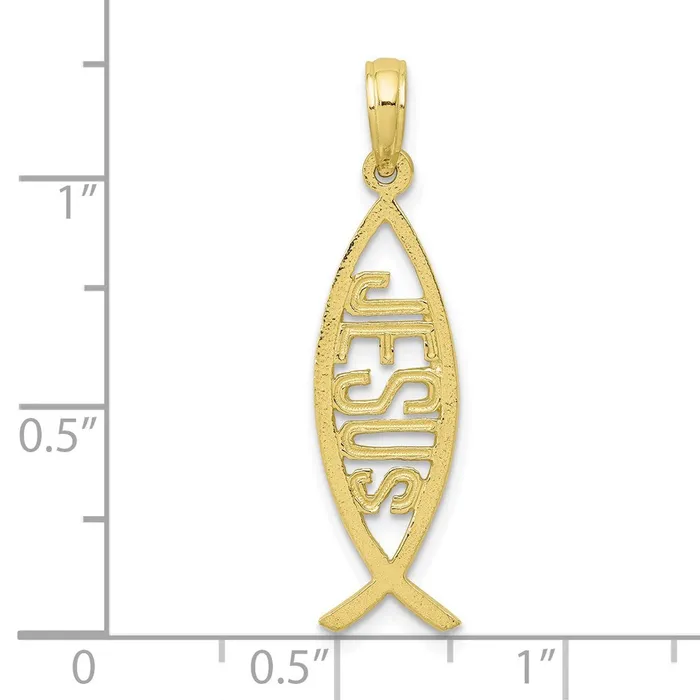 10k Yellow Gold 8 mm Ichthus Fish With JESUS Pendant 084 grams Qgold Necklaces 10k Yellow Gold 8 mm Ichthus Fish With JESUS Pendant 084 grams Qgold Necklaces