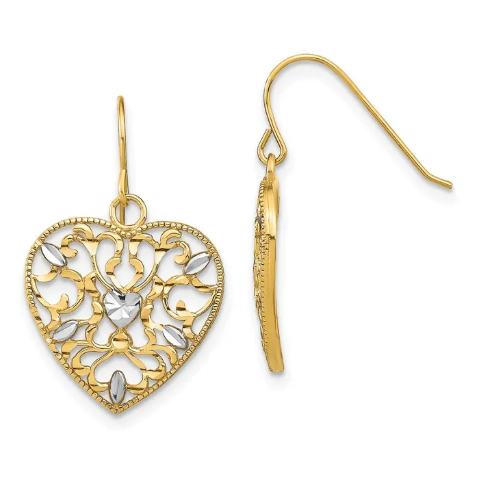 10k Yellow wRhodium 1543 mm w RH Filigree CutOut Heart Wire Earrings 163 grams Qgold Earrings 10k Yellow wRhodium 1543 mm w RH Filigree CutOut Heart Wire Earrings 163 grams Qgold Earrings