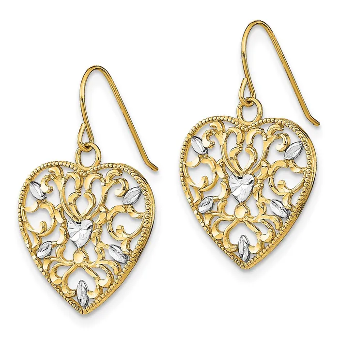 10k Yellow wRhodium 1543 mm w RH Filigree CutOut Heart Wire Earrings 163 grams Qgold Earrings 10k Yellow wRhodium 1543 mm w RH Filigree CutOut Heart Wire Earrings 163 grams Qgold Earrings