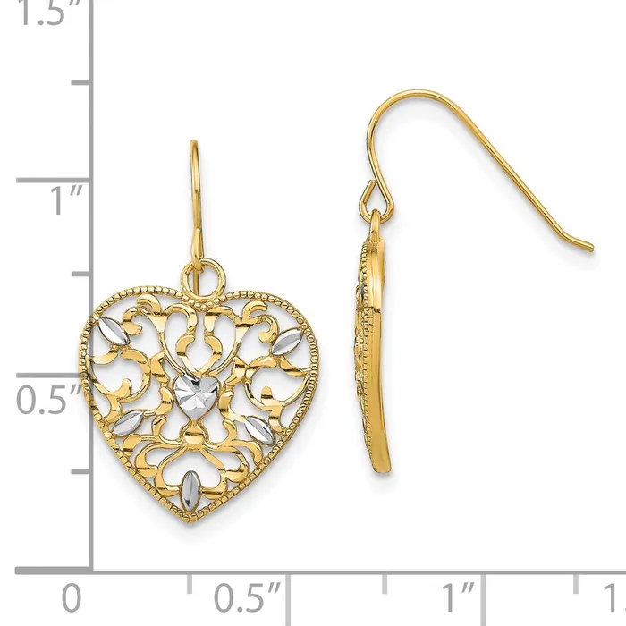 10k Yellow wRhodium 1543 mm w RH Filigree CutOut Heart Wire Earrings 163 grams Qgold Earrings 10k Yellow wRhodium 1543 mm w RH Filigree CutOut Heart Wire Earrings 163 grams Qgold Earrings