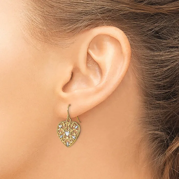 10k Yellow wRhodium 1543 mm w RH Filigree CutOut Heart Wire Earrings 163 grams Qgold Earrings 10k Yellow wRhodium 1543 mm w RH Filigree CutOut Heart Wire Earrings 163 grams Qgold Earrings