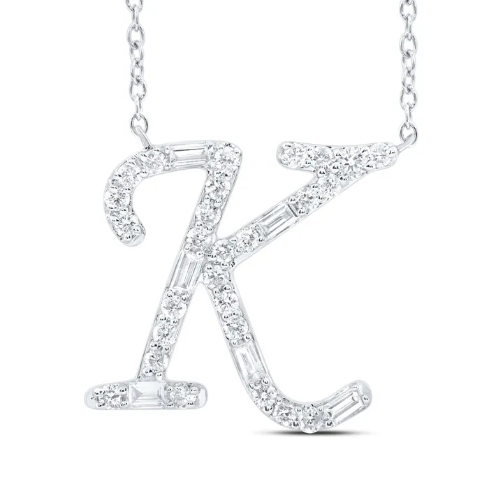 10Kt Gold 14CtwDia Cn Initial K Fashion Baguette Necklace 18 Inch GND Necklaces 10Kt Gold 14CtwDia Cn Initial K Fashion Baguette Necklace 18 Inch GND Necklaces