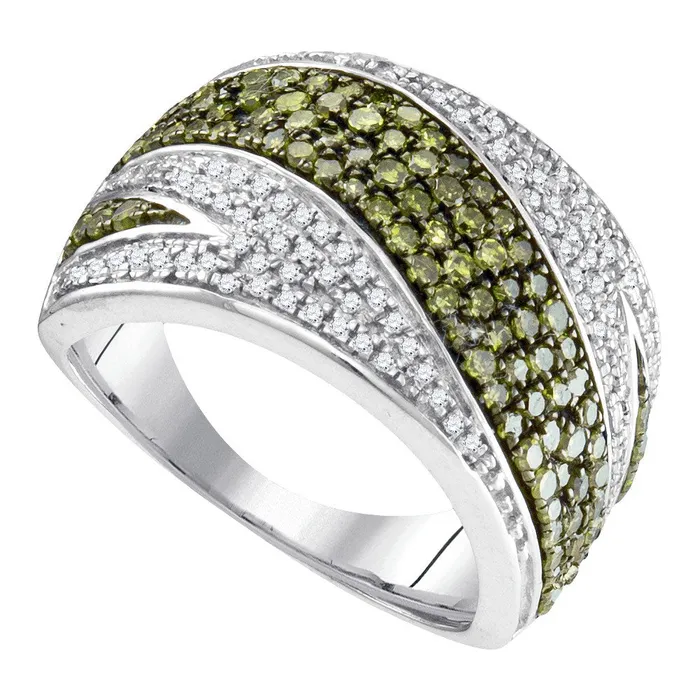 10Kt White Gold 12CtwDia Fashion Green Ring 339 grams GND Rings