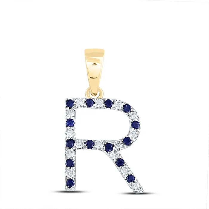 10Kt Yellow Gold 110CtDia Cn 18CtBlue Sapp Natural Gem Initial R Pendant 111 grams GND Necklaces