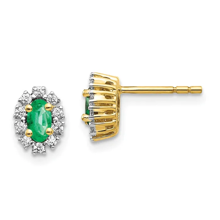 14k 15Ct Diamond and Emerald Oval Halo Earrings 112 grams Qgold Earrings