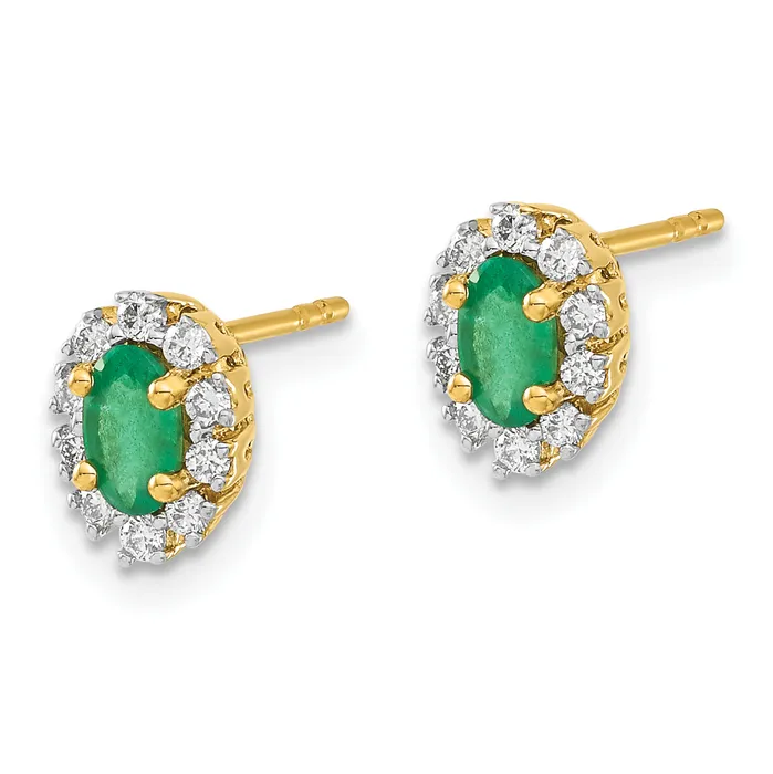 14k 15Ct Diamond and Emerald Oval Halo Earrings 112 grams Qgold Earrings