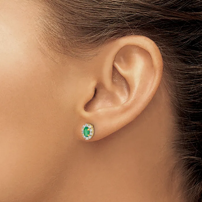 14k 15Ct Diamond and Emerald Oval Halo Earrings 112 grams Qgold Earrings