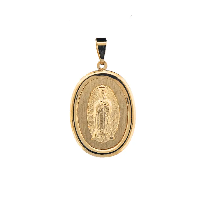 14k Gold Virgen de Guadalupe Oval Pendant 05 X 08 ITALY Necklaces