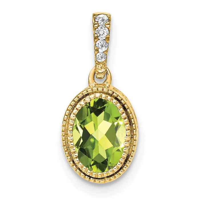 14k Oval Peridot and Diamond Pendant 12 grams Qgold Necklaces