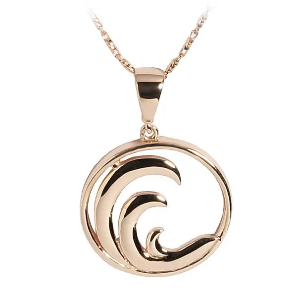 14K Pink Gold Wave in Circle Pendant Chain Sold Separately Nakoa Necklaces