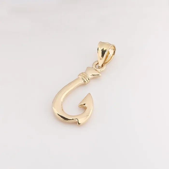14K Solid Yellow Gold High Polish Fish Hook Pendant Chain Sold Separately Nakoa Necklaces 14K Solid Yellow Gold High Polish Fish Hook Pendant Chain Sold Separately Nakoa Necklaces