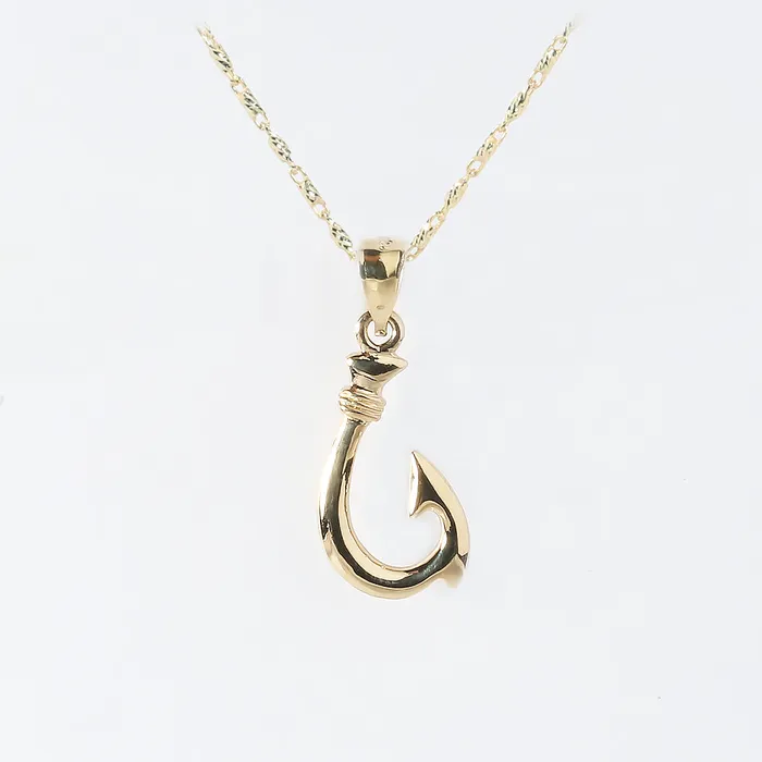 14K Solid Yellow Gold High Polish Fish Hook Pendant Chain Sold Separately Nakoa Necklaces