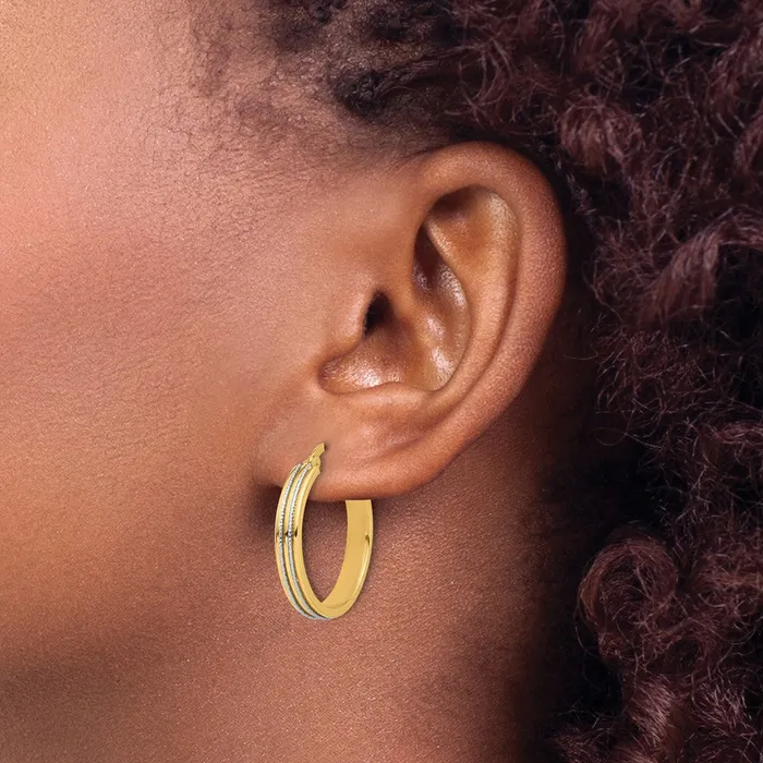 14k Twotone 235 mm Twotone Polished and Diamondcut Hoop Earrings 271 grams Qgold Earrings 14k Twotone 235 mm Twotone Polished and Diamondcut Hoop Earrings 271 grams Qgold Earrings