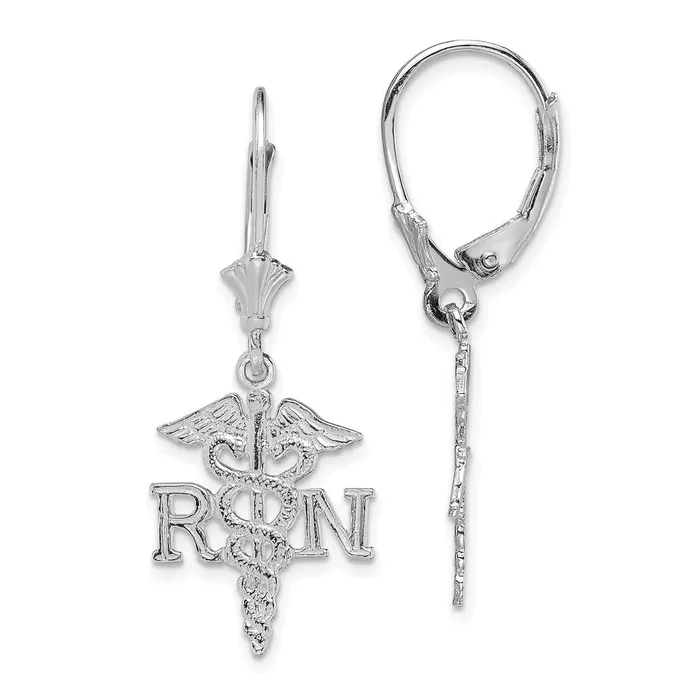 14k White Gold 1356 mm RN Caduceus Leverback Earrings 182 grams Qgold Earrings 14k White Gold 1356 mm RN Caduceus Leverback Earrings 182 grams Qgold Earrings