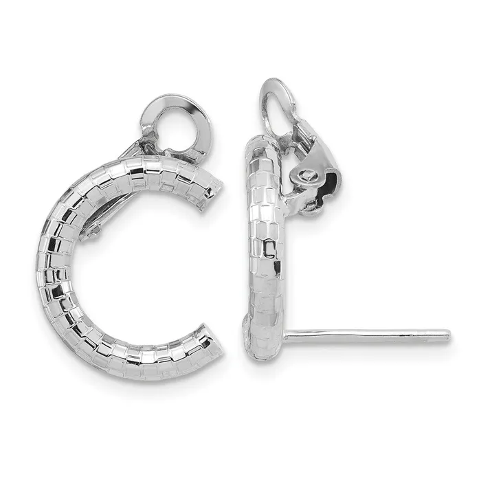 14k White Gold 28 mm Polished Textured U Shape Clip On Post Earrings 198 grams Qgold Earrings