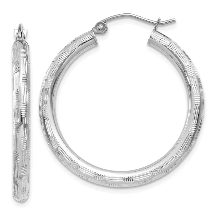 14k White Gold 3 mm Diamondcut Hoop Earrings 215 grams Qgold Earrings