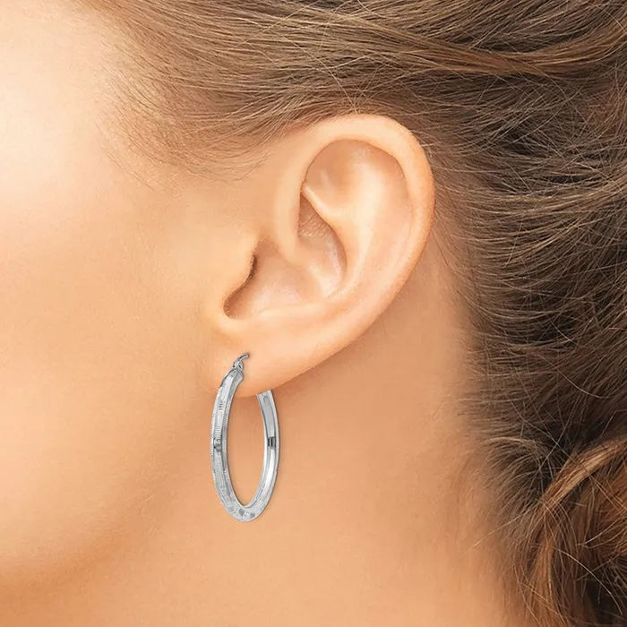 14k White Gold 3 mm Diamondcut Hoop Earrings 215 grams Qgold Earrings 14k White Gold 3 mm Diamondcut Hoop Earrings 215 grams Qgold Earrings