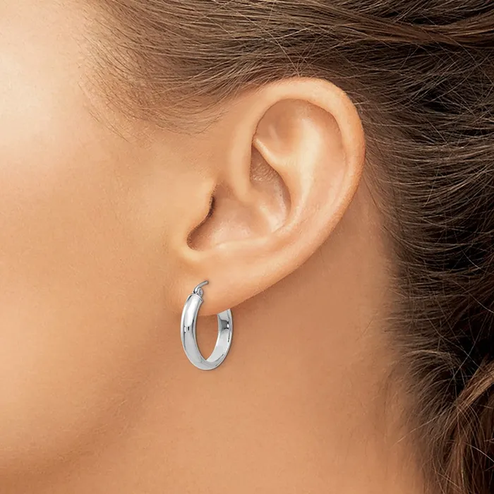 14k White Gold 4 mm Hoop Earrings 137 grams Qgold Earrings 14k White Gold 4 mm Hoop Earrings 137 grams Qgold Earrings