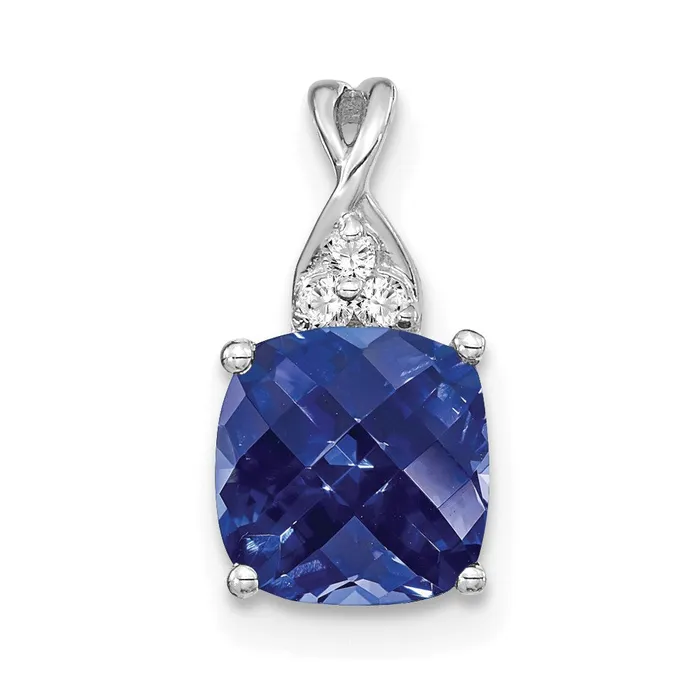 14K White Gold Checkerboard Created Sapphire and Diamond Pendant 09 grams Qgold Necklaces 14K White Gold Checkerboard Created Sapphire and Diamond Pendant 09 grams Qgold Necklaces