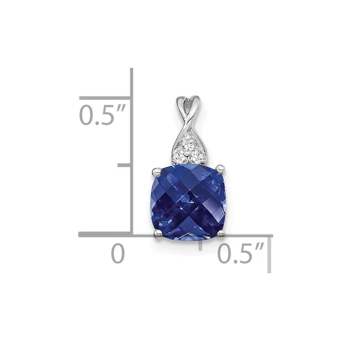 14K White Gold Checkerboard Created Sapphire and Diamond Pendant 09 grams Qgold Necklaces 14K White Gold Checkerboard Created Sapphire and Diamond Pendant 09 grams Qgold Necklaces