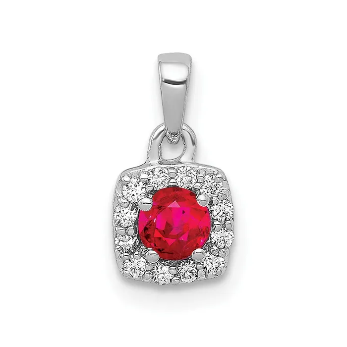 14k White Gold Diamond and 20 Ruby Square Halo Pendant 06 grams Qgold Necklaces