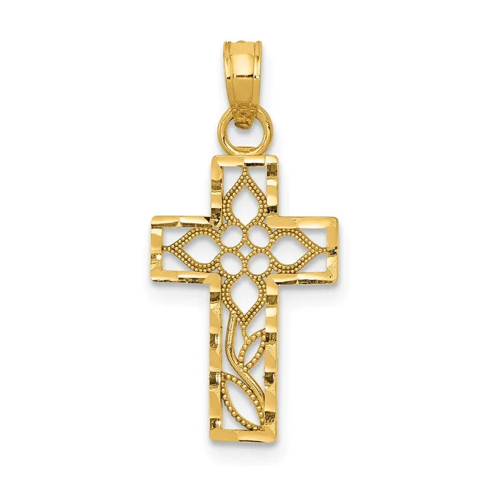 14k Yellow Gold 11 mm Diamondcut Filigree Cross Pendant 056 grams Qgold Necklaces 14k Yellow Gold 11 mm Diamondcut Filigree Cross Pendant 056 grams Qgold Necklaces