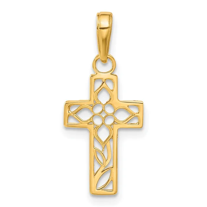 14k Yellow Gold 11 mm Diamondcut Filigree Cross Pendant 056 grams Qgold Necklaces 14k Yellow Gold 11 mm Diamondcut Filigree Cross Pendant 056 grams Qgold Necklaces