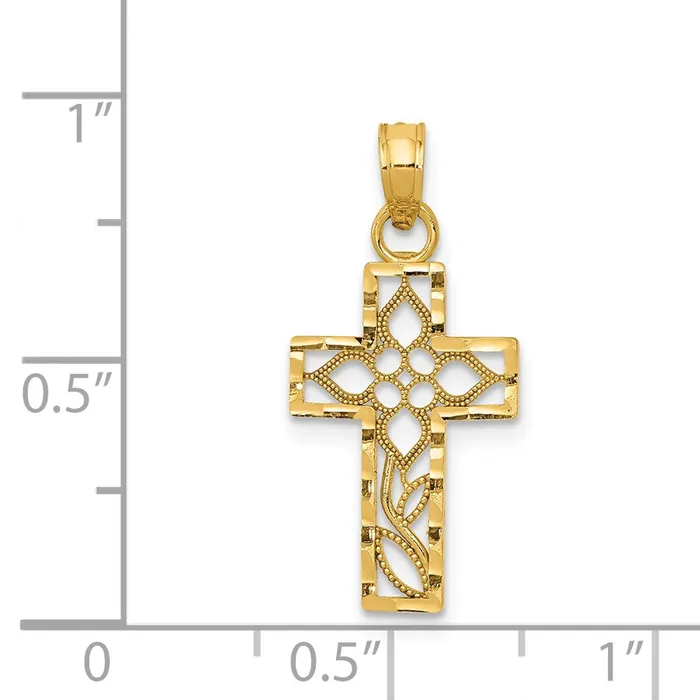 14k Yellow Gold 11 mm Diamondcut Filigree Cross Pendant 056 grams Qgold Necklaces 14k Yellow Gold 11 mm Diamondcut Filigree Cross Pendant 056 grams Qgold Necklaces