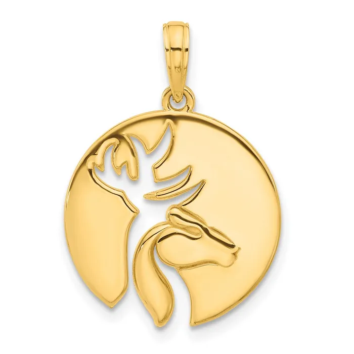 14k Yellow Gold 178 mm Polished Cutout Deer Head Circle Pendant 253 grams Qgold Necklaces 14k Yellow Gold 178 mm Polished Cutout Deer Head Circle Pendant 253 grams Qgold Necklaces