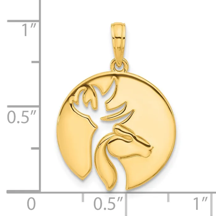 14k Yellow Gold 178 mm Polished Cutout Deer Head Circle Pendant 253 grams Qgold Necklaces 14k Yellow Gold 178 mm Polished Cutout Deer Head Circle Pendant 253 grams Qgold Necklaces