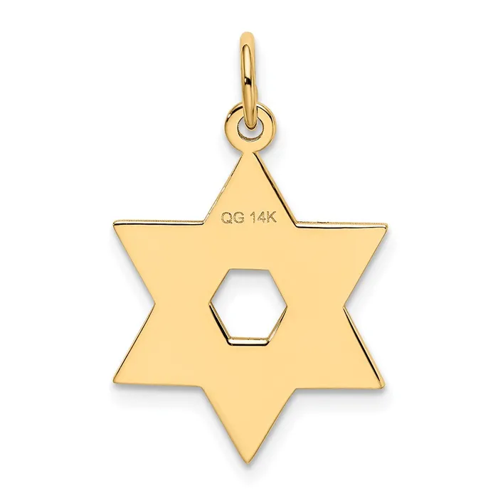14k Yellow Gold 17 mm Laser Designed Star of David Pendant 132 grams Qgold Necklaces