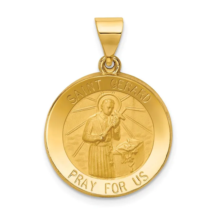 14k Yellow Gold 185 mm Polished and Satin St Gerard Medal Hollow Pendant 13 grams Qgold Necklaces 14k Yellow Gold 185 mm Polished and Satin St Gerard Medal Hollow Pendant 13 grams Qgold Necklaces