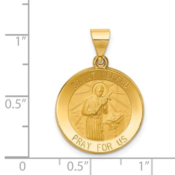 14k Yellow Gold 185 mm Polished and Satin St Gerard Medal Hollow Pendant 13 grams Qgold Necklaces
