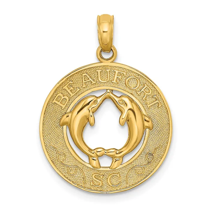 14k Yellow Gold 1876 mm BEAUFORT SC wDolphins Circle Charm 184 grams Qgold Charm Necklaces